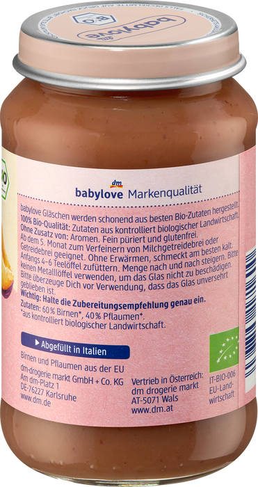 Био плодово пюре слива и круша, 5+м, 190 g