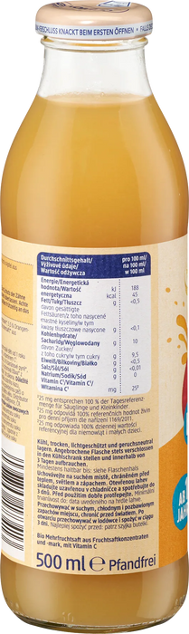Био сок от ябълка, банан и праскова, 1+г, 500 ml
