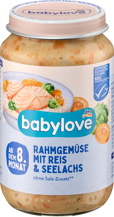 Пюре от зеленчуци в сметана с ориз и сьомга, 8+м, 220 g