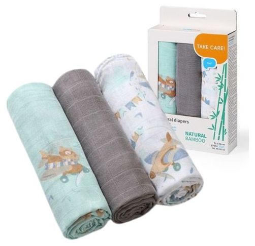 Бамбукови пелени BabyOno - Take Care 397-10, 3 броя, 70x70 cm