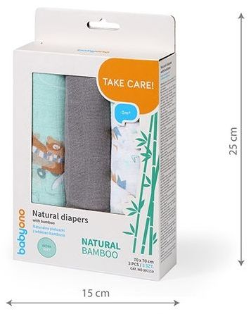 Бамбукови пелени BabyOno - Take Care 397-10, 3 броя, 70x70 cm