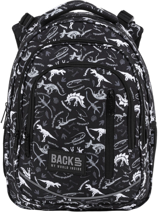 Ученическа раница BackUp R - Black Dinosaurs, с 3 отделения