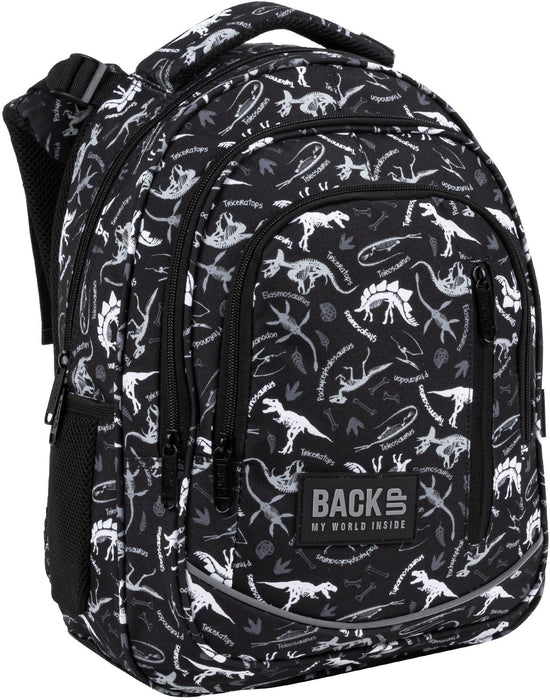 Ученическа раница BackUp R - Black Dinosaurs, с 3 отделения