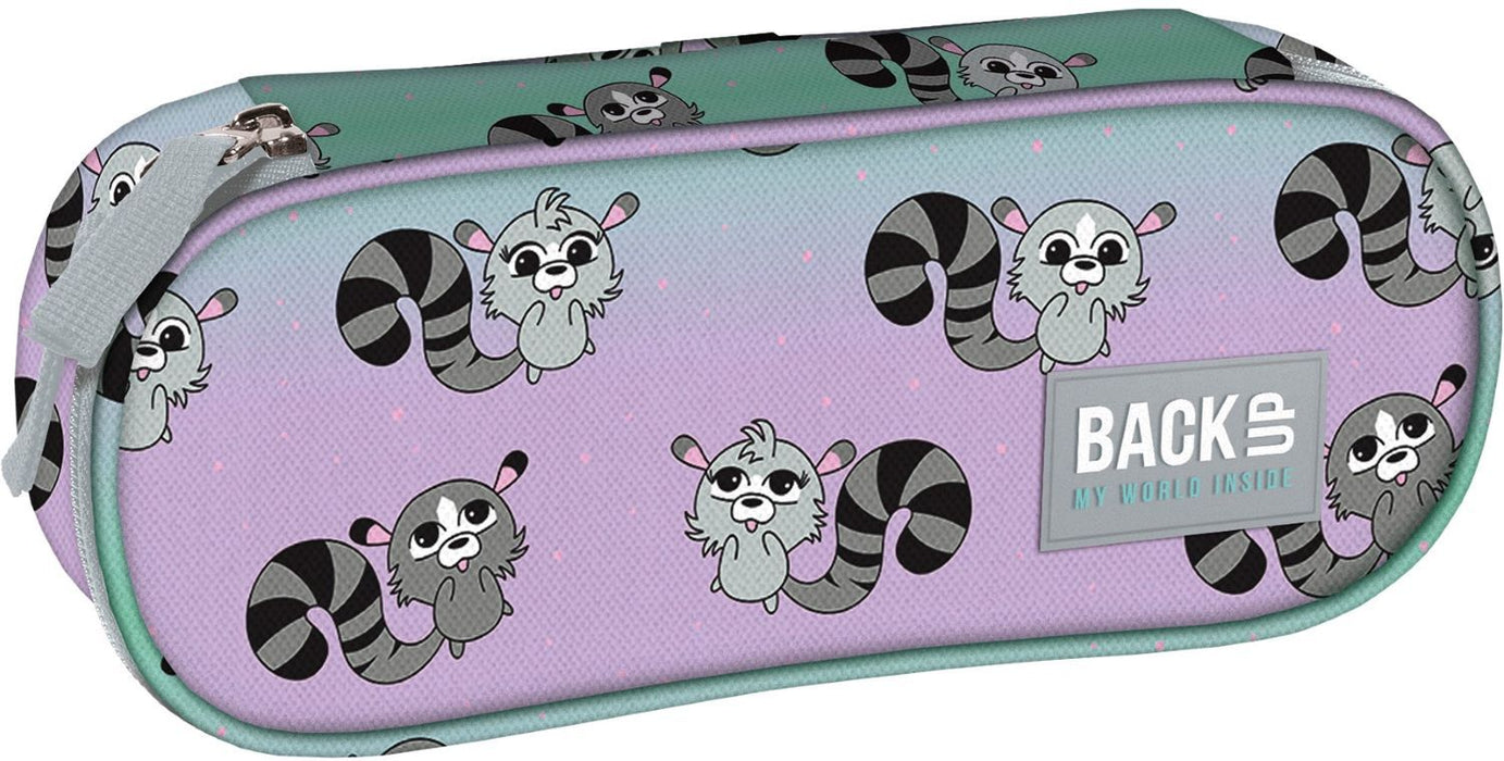 Овален ученически несесер BackUp A - Raccoons