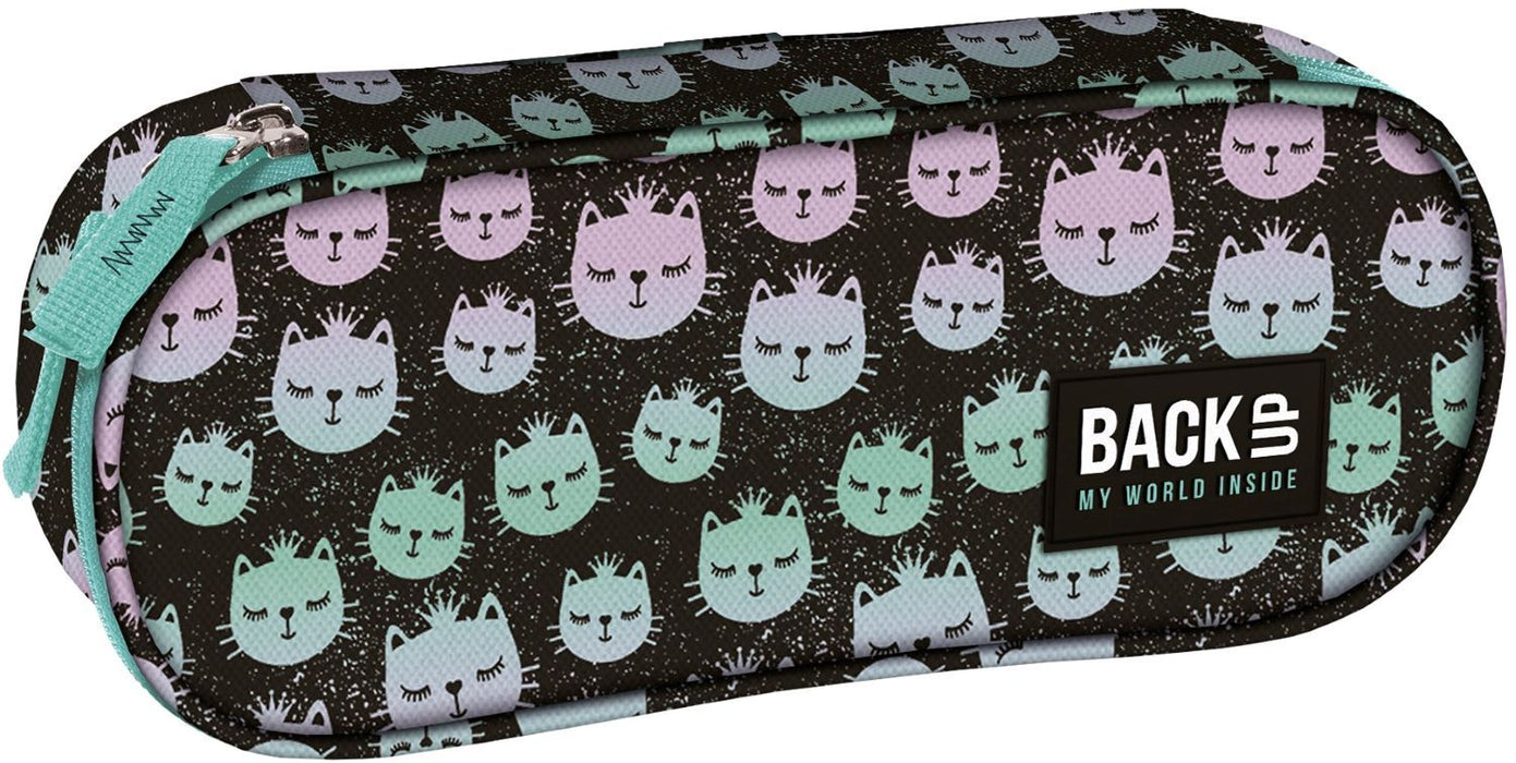 Овален ученически несесер BackUp A - Rainbow Cat