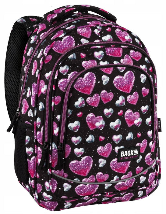 Ученическа раница BackUp 8 X - Glitter Hearts, с 3 отделения