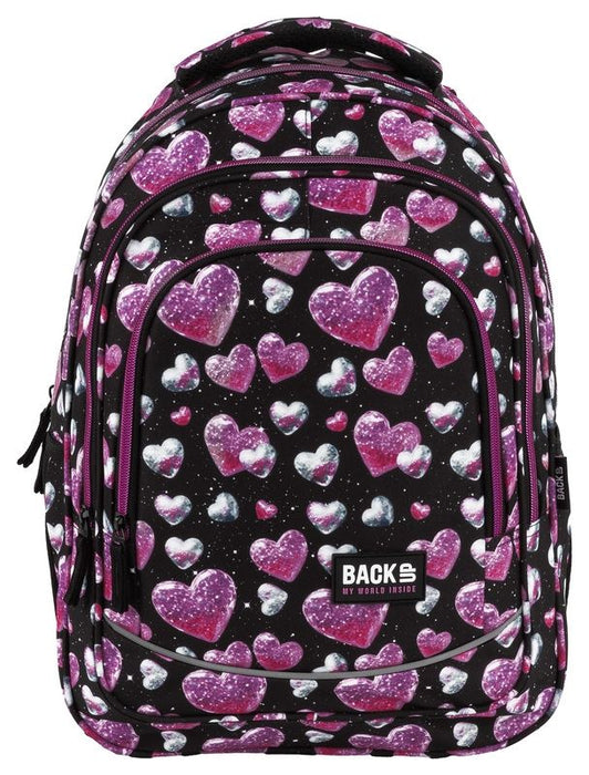 Ученическа раница BackUp 8 X - Glitter Hearts, с 3 отделения