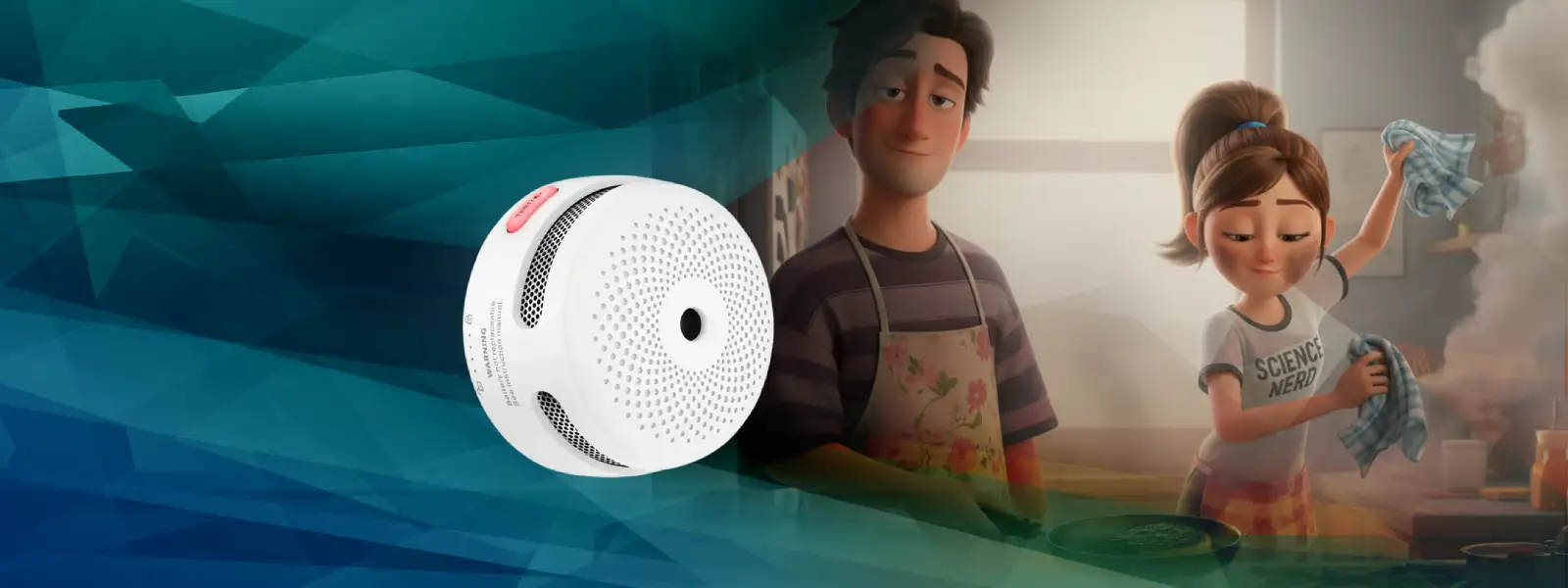 Бял детектор за дим с черен кабел и копчета, популярна марка