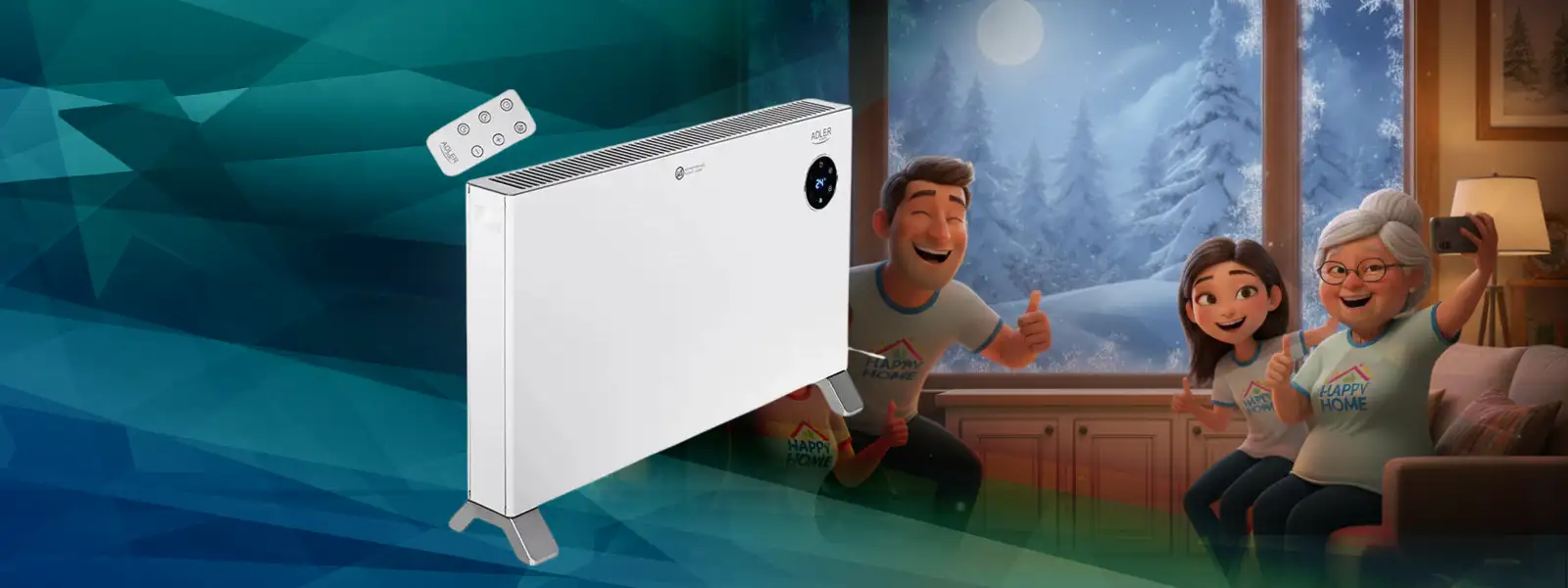 Бял електрически конвекторен радиатор с дистанционно управление.