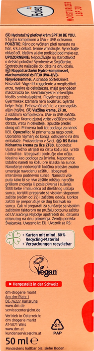 Хидратиращ крем за лице, SPF 30, 50 ml