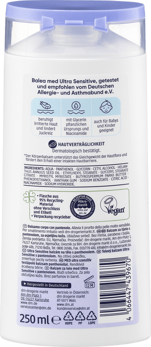 Лосион за тяло Ultra Sensitive с пантенол, 250 ml