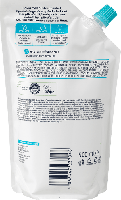 Пълнител за измиващ лосион без сапун pH 5,5, 500 ml