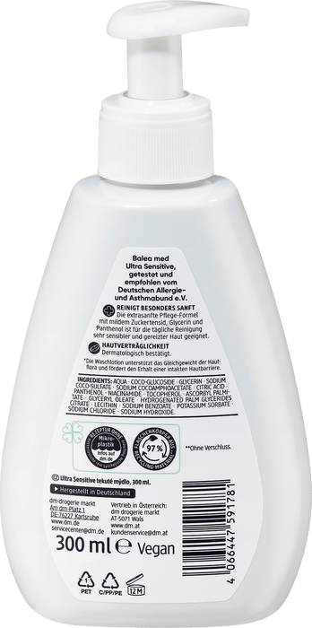 Течен сапун лосион за миене Ultra Sensitive, 300 ml