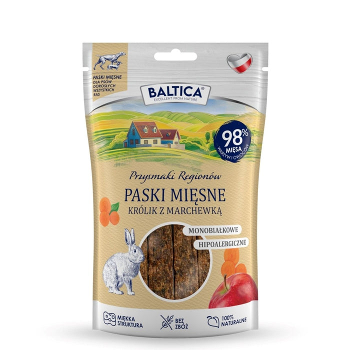 BALTICA Przysmaki Regionów Mono Meat Strips Rabbit with Carrot – лакомство за кучета – 90 g