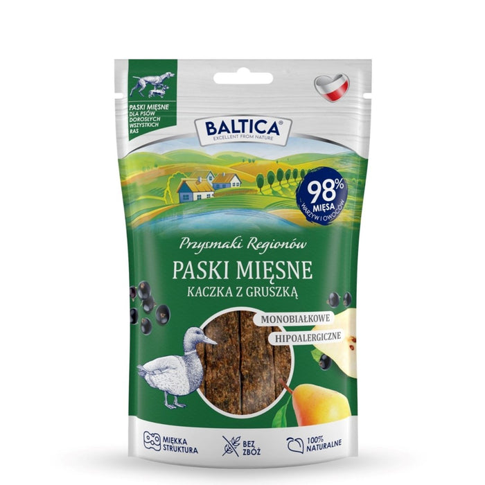 BALTICA Przysmaki Regionów Mono Meat Strips Патица с круша – лакомство за кучета – 90 g