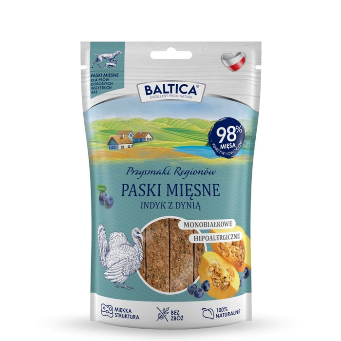 BALTICA Przysmaki Regionów Mono Meat Strips Turkey with Pumpkin – лакомство за кучета – 90 g