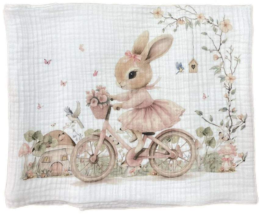 Муселиново одеяло Bambino Casa - Rose Rabbit Bicycle, 120 х 120 cm