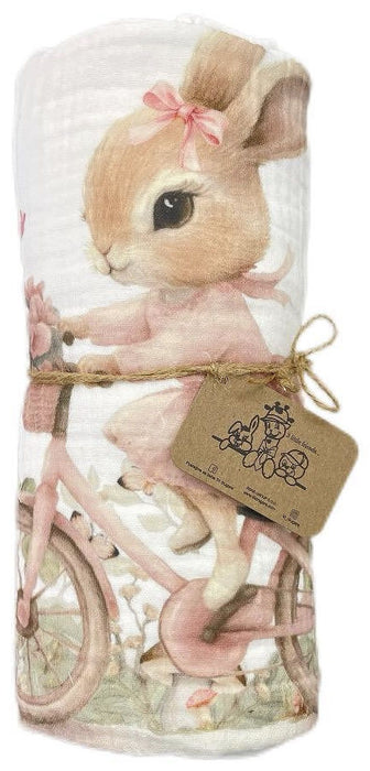 Муселиново одеяло Bambino Casa - Rose Rabbit Bicycle, 120 х 120 cm