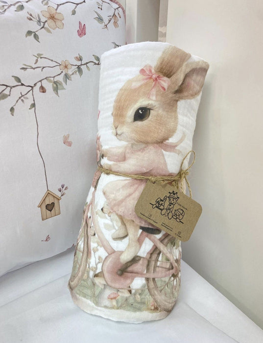 Муселиново одеяло Bambino Casa - Rose Rabbit Bicycle, 120 х 120 cm