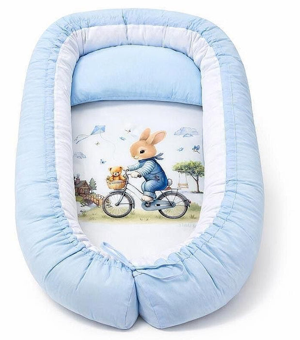 Бебешко гнездо 3 в 1 Bambino Casa - Rabbit on Bicycle, синьо