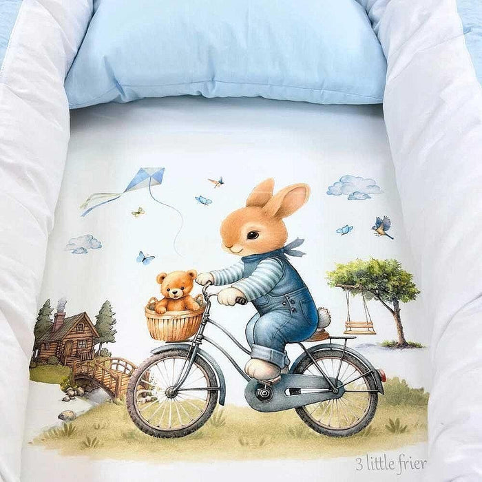 Бебешко гнездо 3 в 1 Bambino Casa - Rabbit on Bicycle, синьо