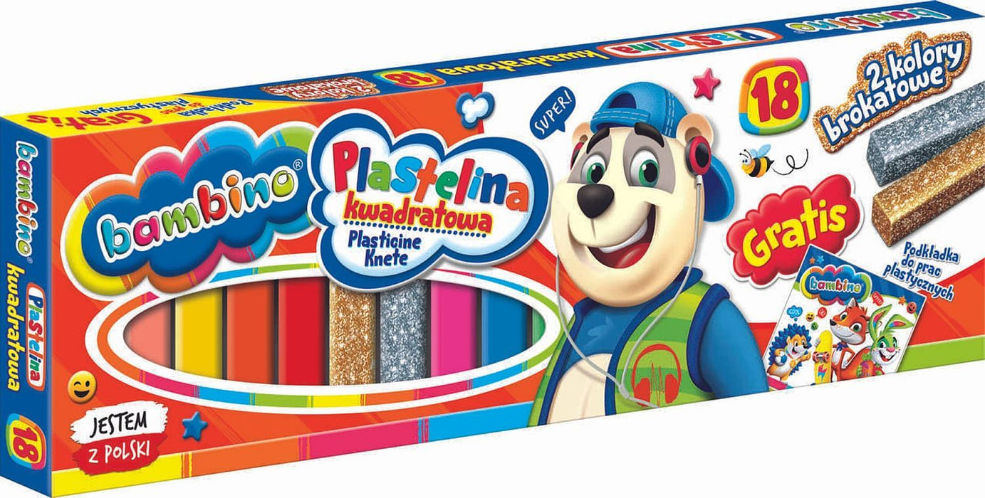 Пластилин Bambino Premium - 18 цвята, квадратен, асортимент