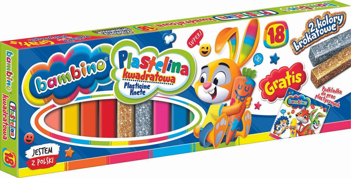 Пластилин Bambino Premium - 18 цвята, квадратен, асортимент