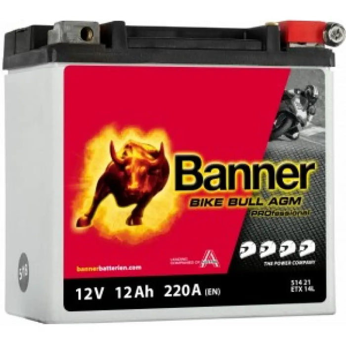 BANNER BIKE BULL AGM PROFESSIONAL ETX14L 12AH 220A R+