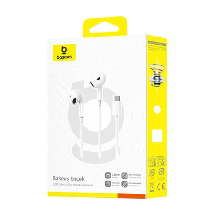 Baseus Encok CZ19 кабелни слушалки за поставяне в ушите бели