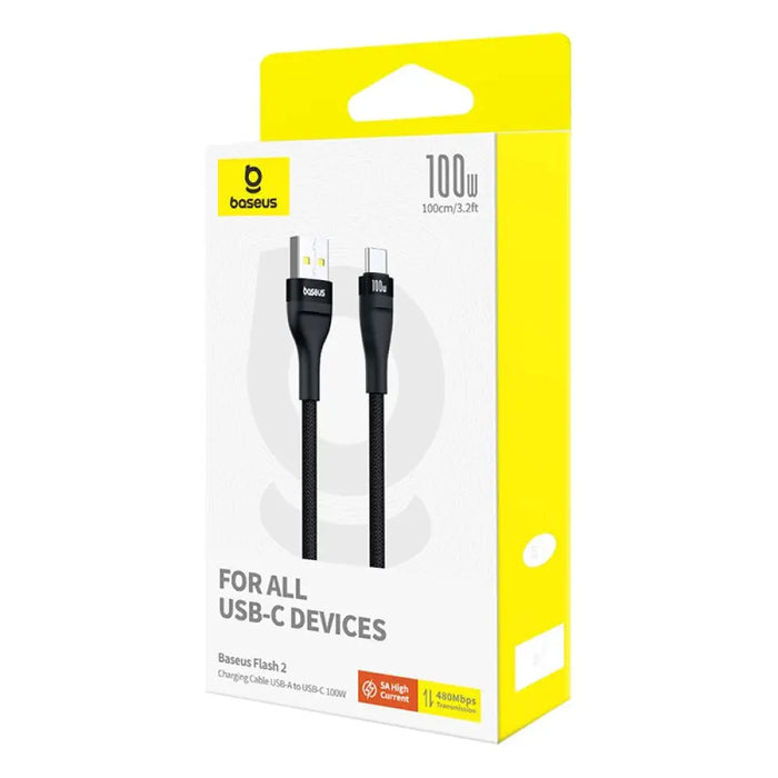 Baseus Flash 2 USB-A / USB-C кабел 100W 1 м - черен