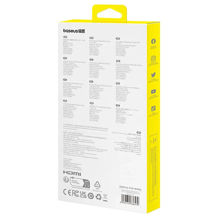 Baseus Metal Gleam 7in1 HDMI 4K 60Hz USB-C Hub / 3x USB 3.0