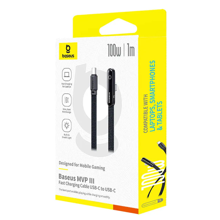 Baseus MVP 3 USB-C - USB-C 100W кабел ъглов 1 м - черен