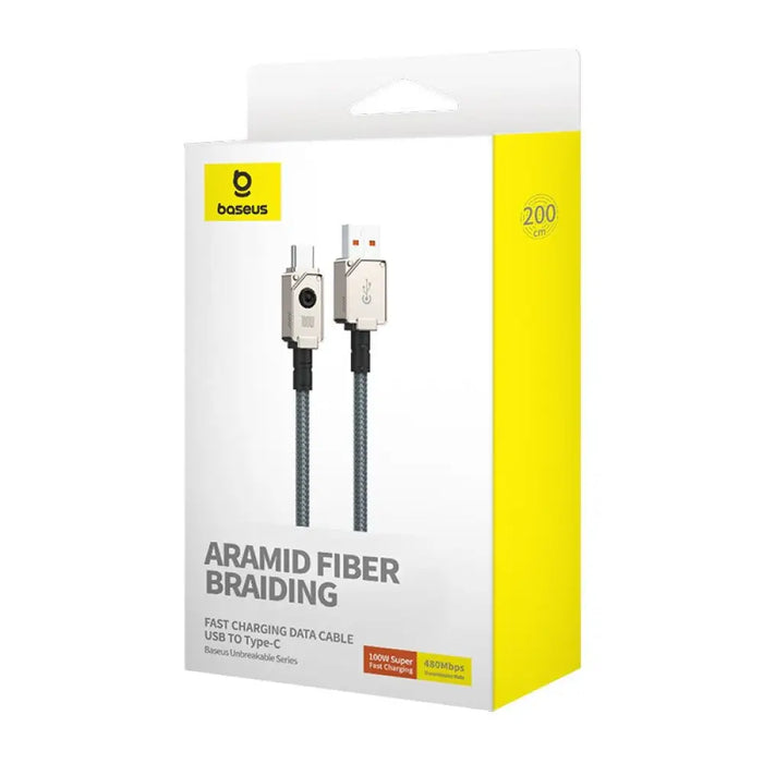 Baseus Unbreakable USB A към USB C кабел 2 м 100 W Бял