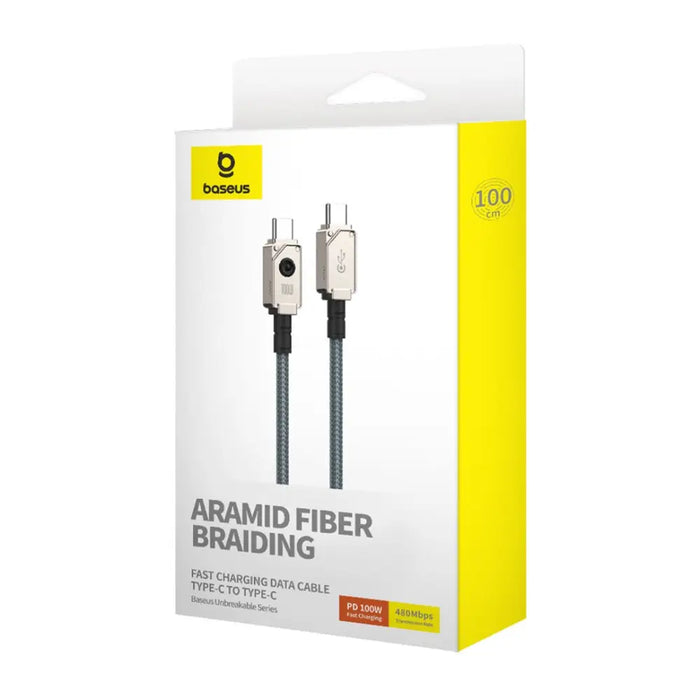 Baseus Unbreakable USB C към USB C кабел 1 m 100 W Бял