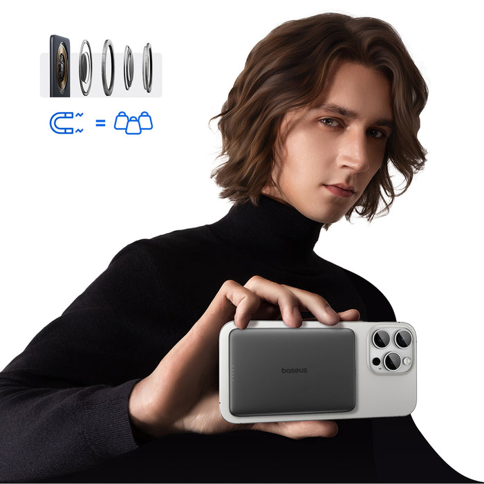 Външна батерия Baseus PicoGo AM41 Ultra-Slim 5000mAh 20W MagSafe, съвместима с Baseus Simple USB-C 60W 30cm кабел - черна