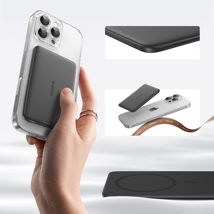 Външна батерия Baseus PicoGo AM41 Ultra-Slim 5000mAh 20W MagSafe, съвместима с Baseus Simple USB-C 60W 30cm кабел - черна