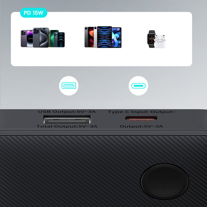 Външна батерия Baseus Airpow Lite 10000mAh 15W с Baseus Simple USB-C 30cm кабел - черна