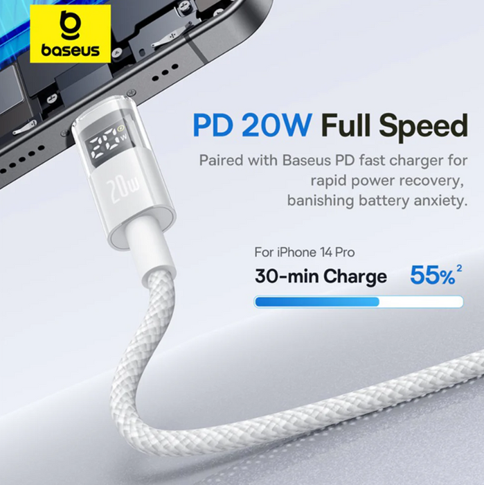 Baseus кабел USB-C към Lightning, 2m, Бял
