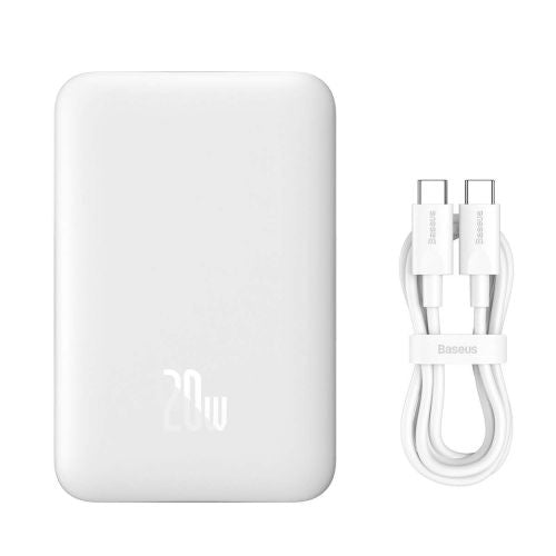 Baseus Преносима батерия Powerbank Magnetic Mini Wireless Quick charging (With Xiaobai Type-C to Type-C 60W (20V/3A) MagSafe 15W / PD 20W, 10000 mAh, White (PPCX070002)