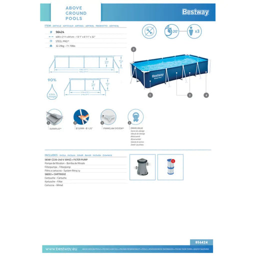 БАСЕЙН 400X211X81CM BESTWAY 56424