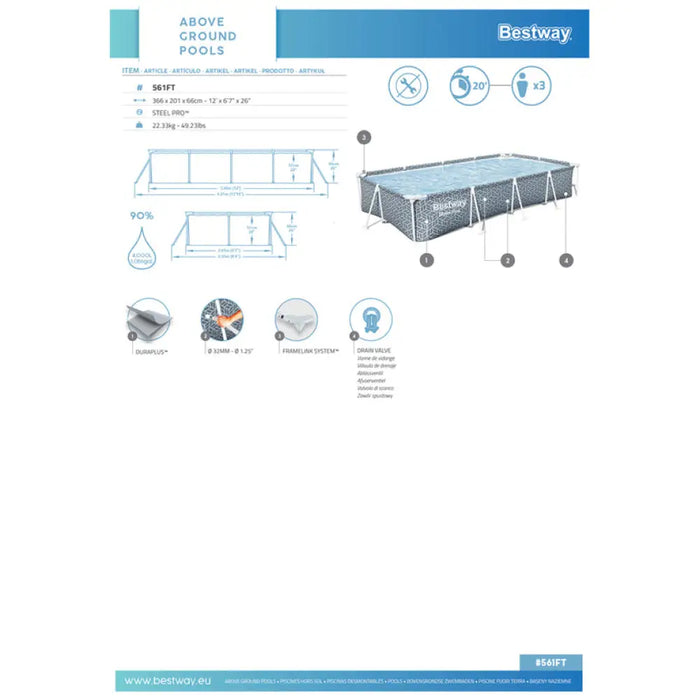 БАСЕЙН 366X201X66CM BESTWAY 561FT