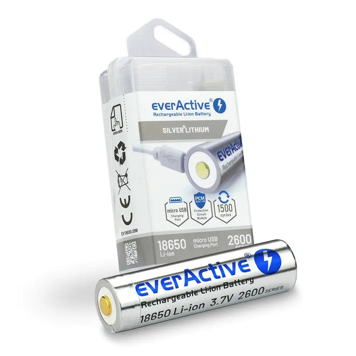 Батерия everActive 18650 3.7V Li-ion 2600mAh micro USB