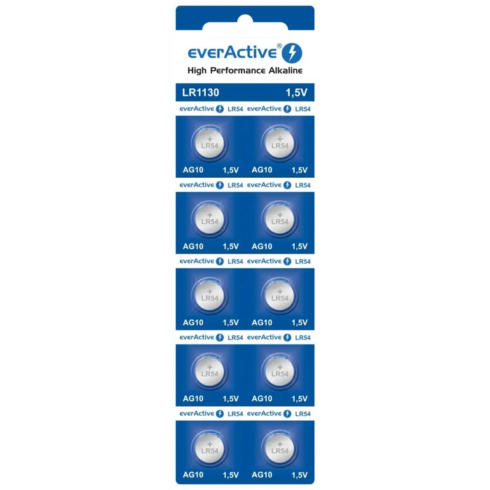 Батерии EverActive AG10 G10 LR1130 LR54 1,5 V (10 броя)