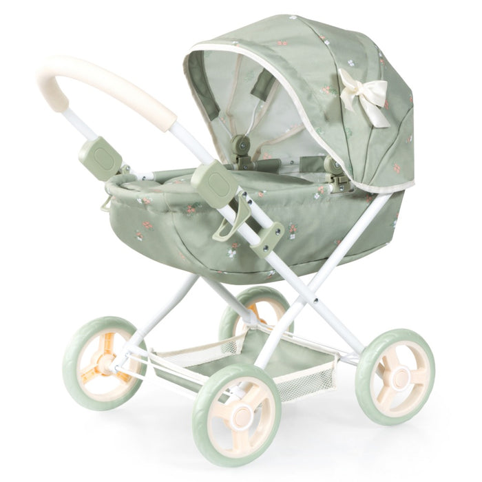 Количка за кукли Bayer - Cosy, с чанта, одеяло и възглавница, зелена