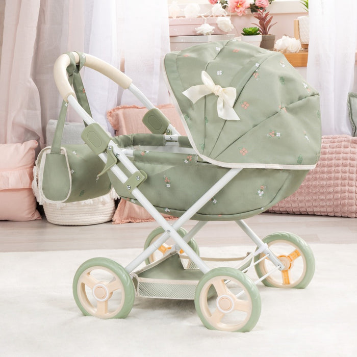 Количка за кукли Bayer - Cosy, с чанта, одеяло и възглавница, зелена