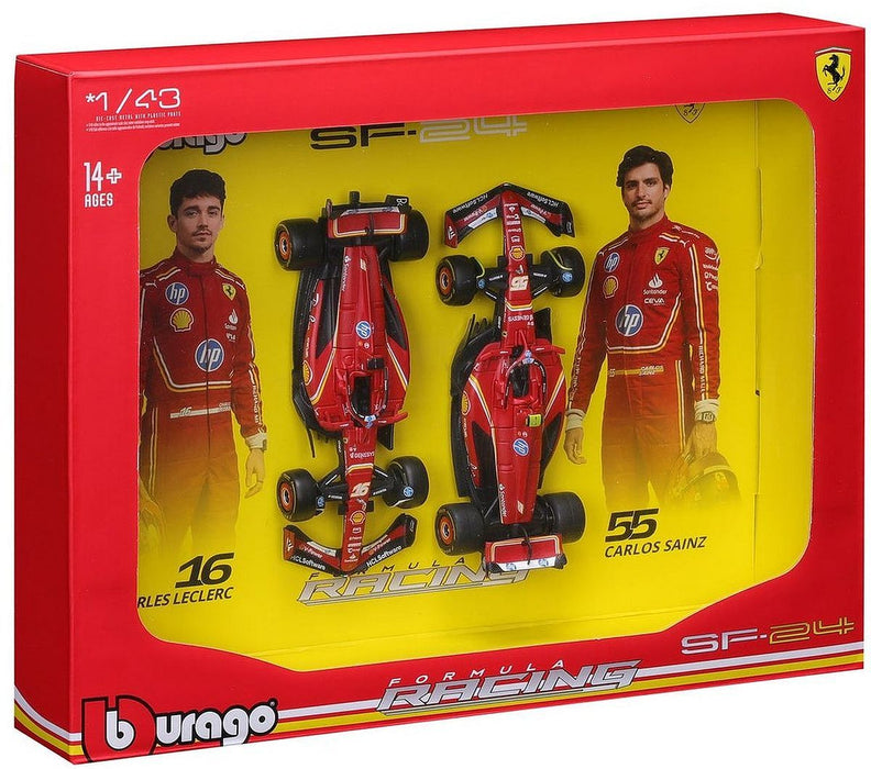 Комплект метални колички Bburago - Ferrari SF-24 Formula 1, 1:43, 2 броя