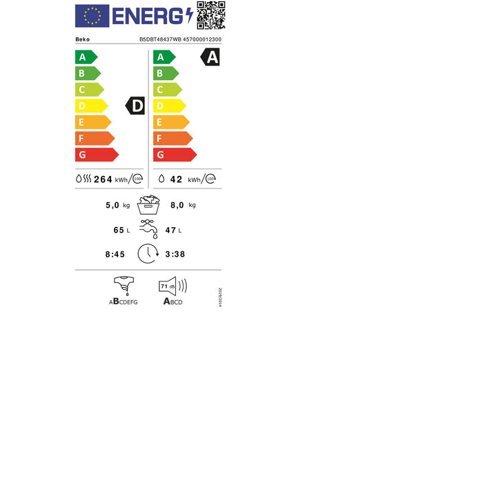 Washer - Dryer BEKO B5DBT48437WB 1400 rpm 5 kg 8 kg
