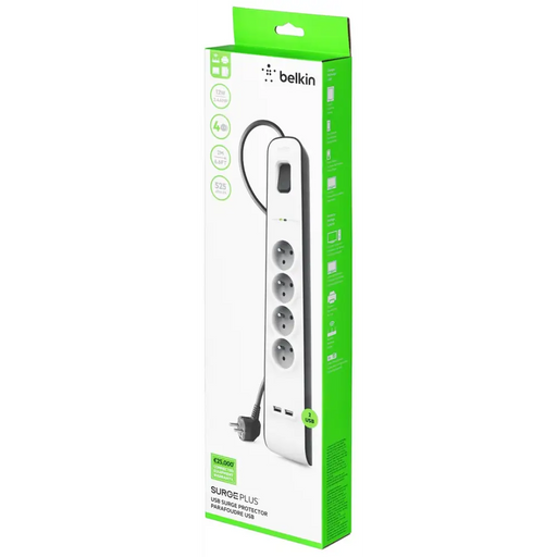 Belkin BSV401CA2M защита от пренапрежение Черен Бял 4 AC