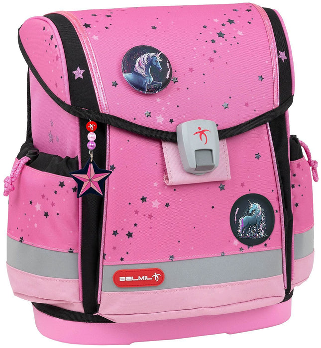 Ученически комплект Belmil - Pink Black, раница, несесер, мешка и 3 броя значки