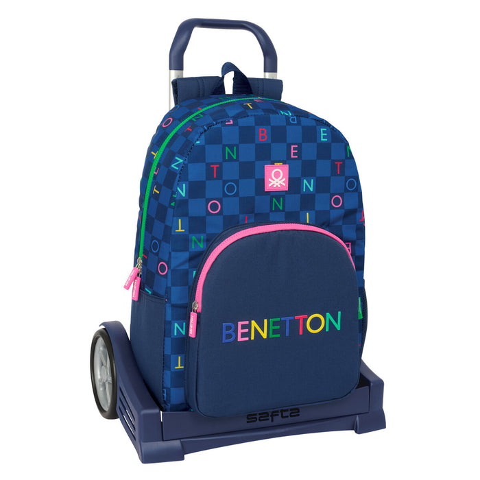 Училищна чанта с колелца Benetton Damero Морско син 30 x 46 x 14 cm
